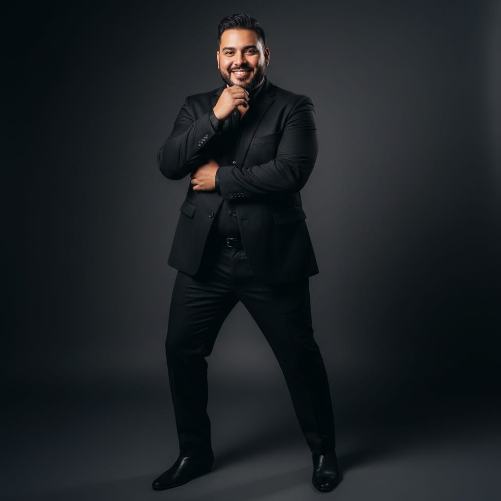 plus_size latino man studio monochrome editorial 52260230