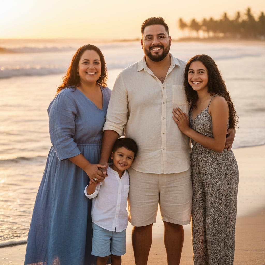 plus_size latino man sunset beach full family 85661022