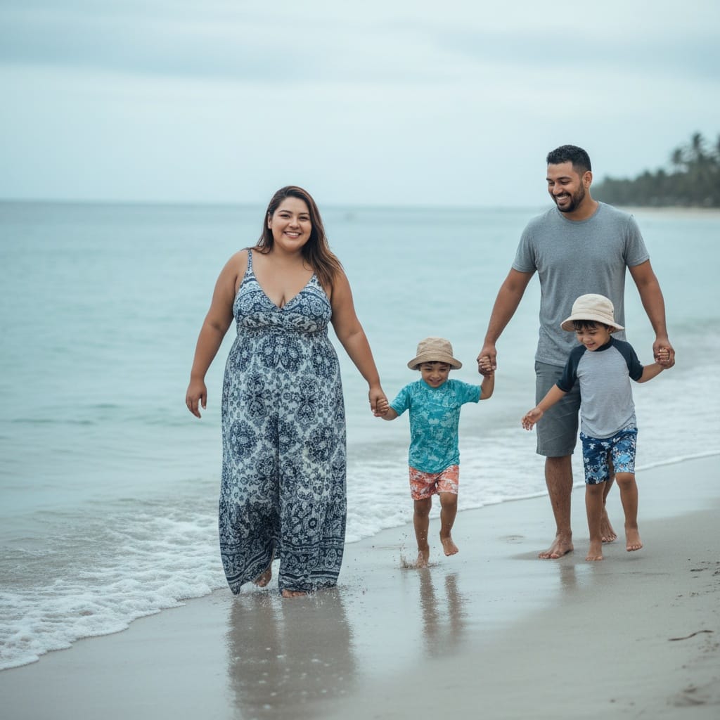 plus_size latino woman beach walking together 82781811