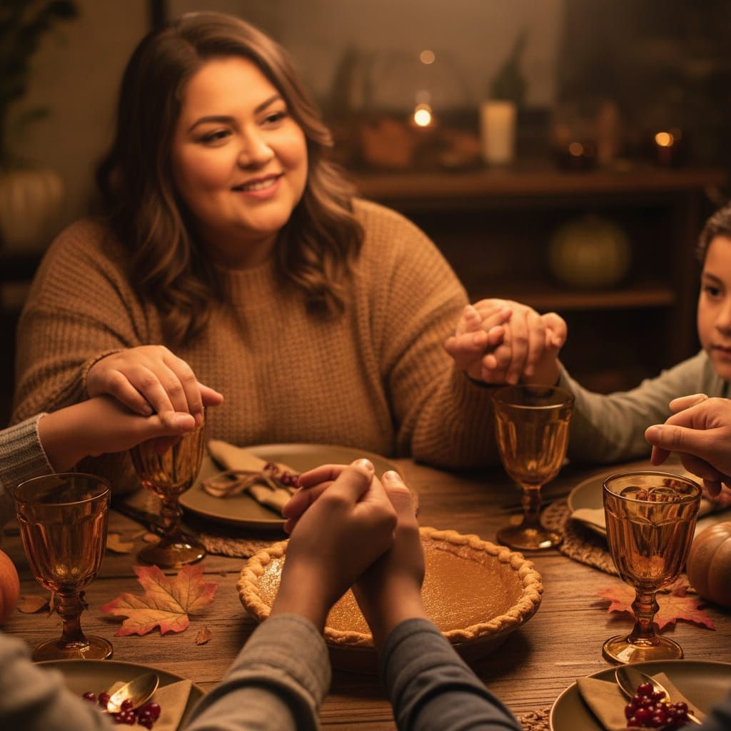 plus_size latino woman gratitude hands together 12373973