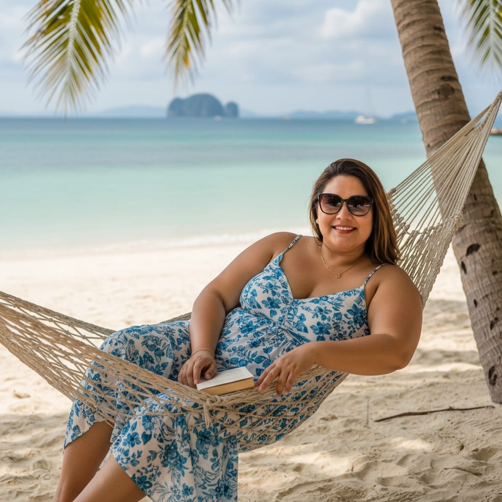 plus_size latino woman hammock between palms 11742223