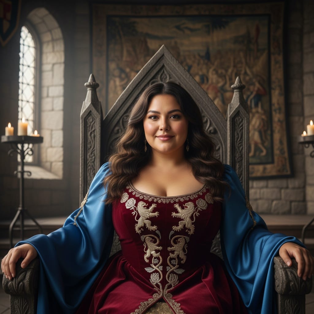 plus_size latino woman noble portrait throne room 71990985