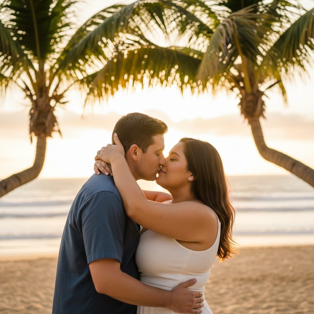 plus_size latino woman palm tree kissing 13750653