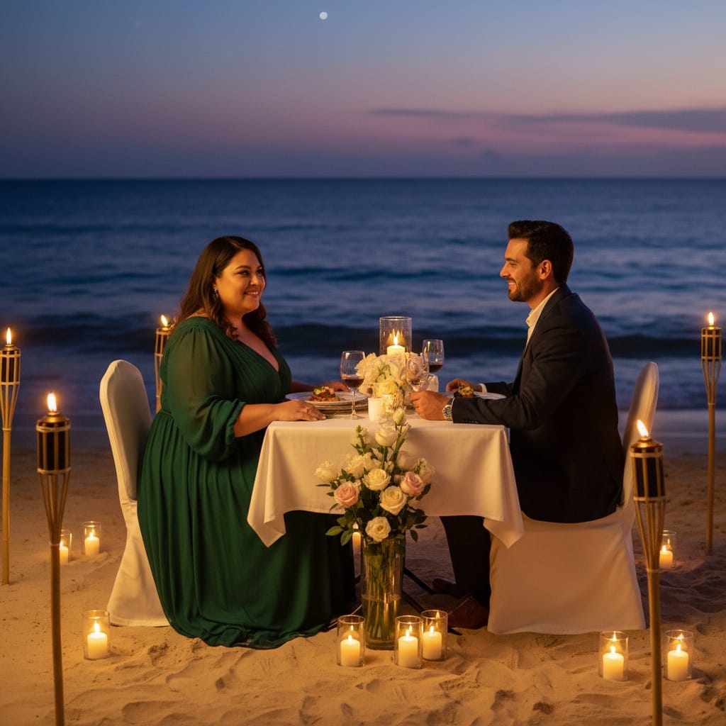 plus_size latino woman resort dinner candlelight 12430755