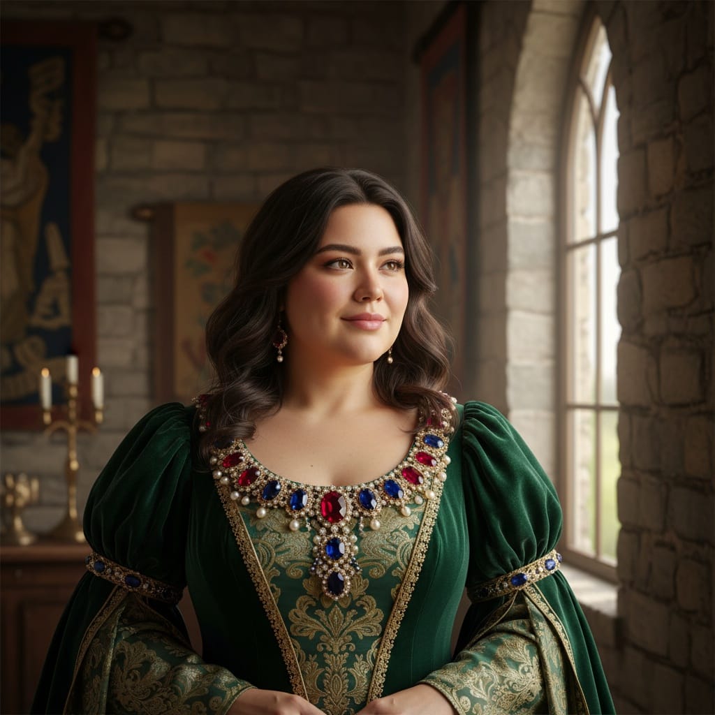 plus_size latino woman royal portrait castle window 40026268