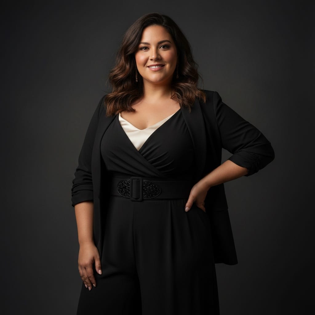 plus_size latino woman studio monochrome editorial 80774360