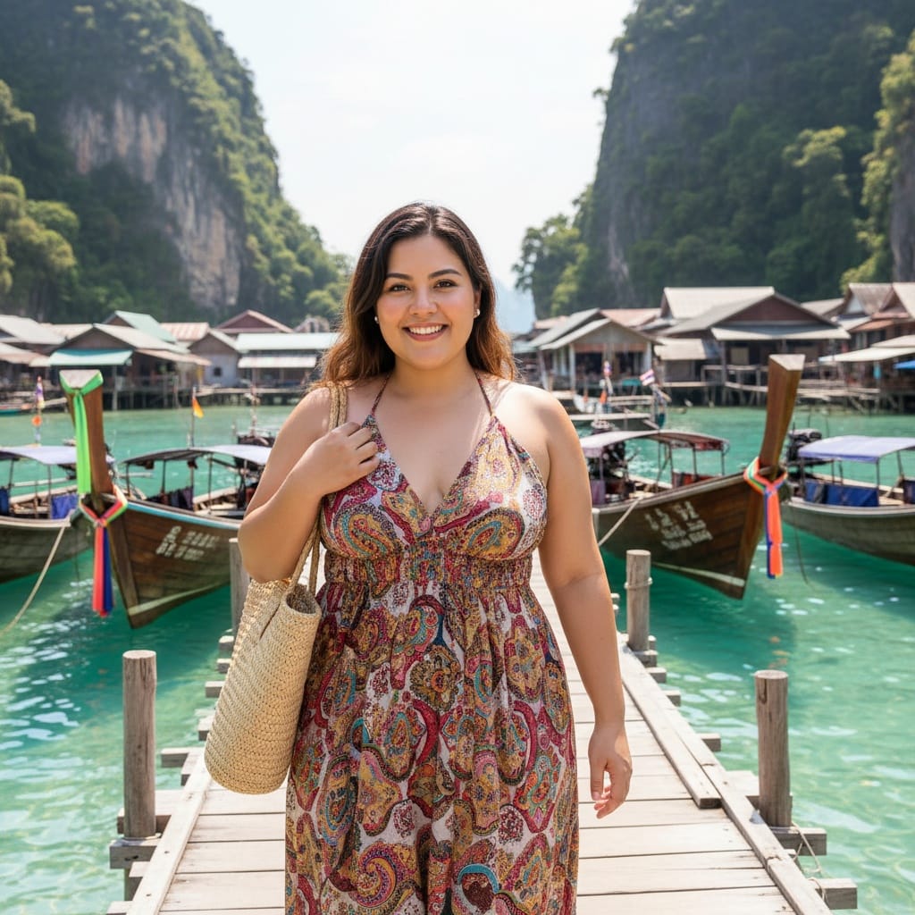 plus_size latino woman traditional fishing village 98024192