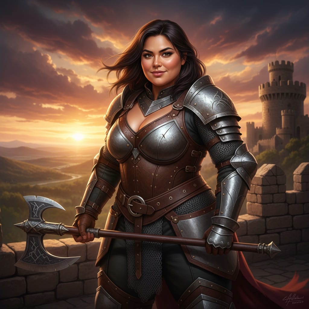 plus_size latino woman warrior battlements dramatic 13231792