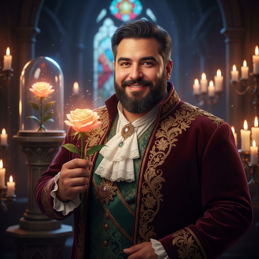 plus_size middle_eastern man enchanted rose scene 91711218