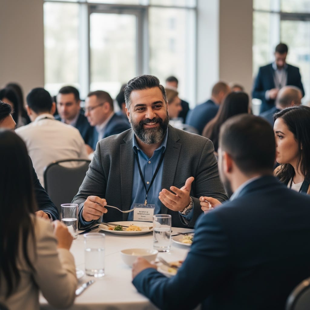 plus_size middle_eastern man lunch networking table 55242182