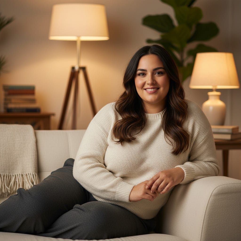 plus_size middle_eastern woman home cozy intimate 97358996