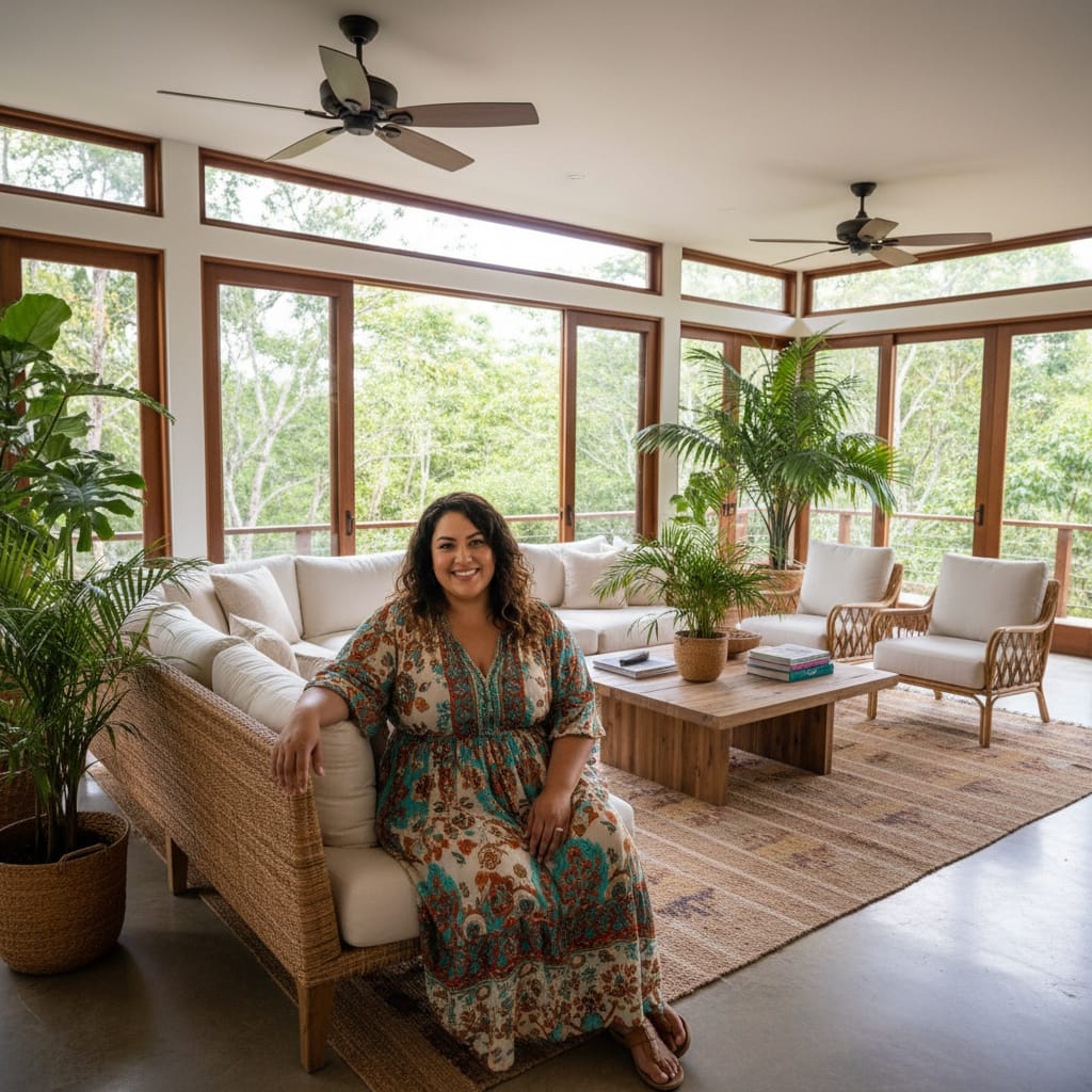 plus_size middle_eastern woman open concept living 67081709