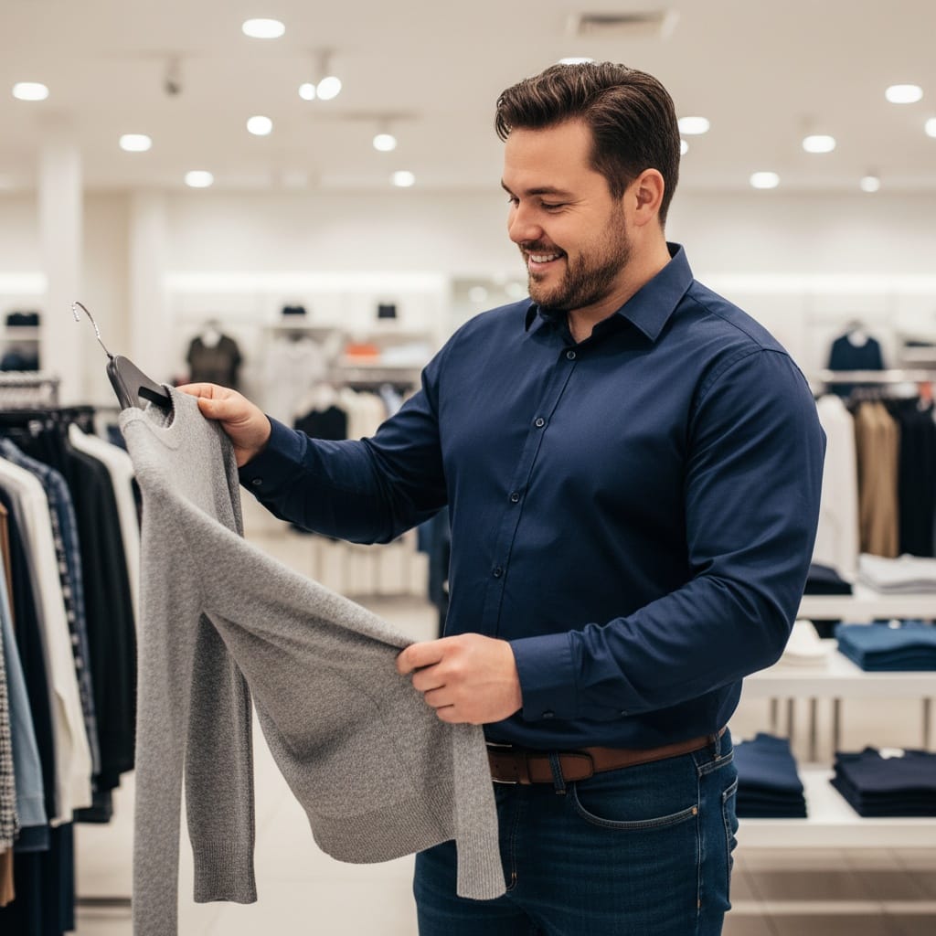 plus_size white man boutique shopping scene 70213677