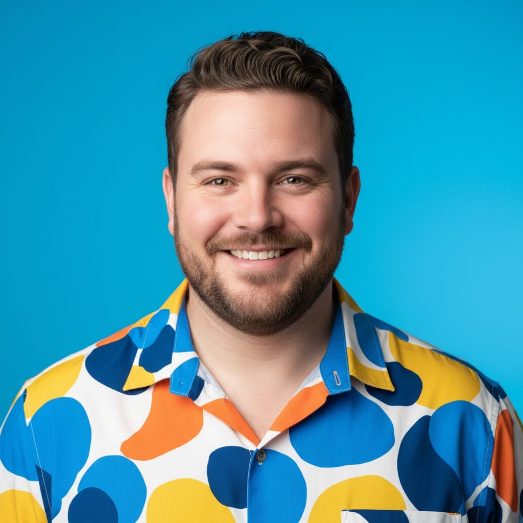 plus_size white man colorful backdrop close up 57984764