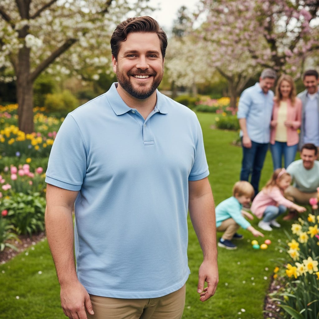 plus_size white man easter egg hunt action 95395605