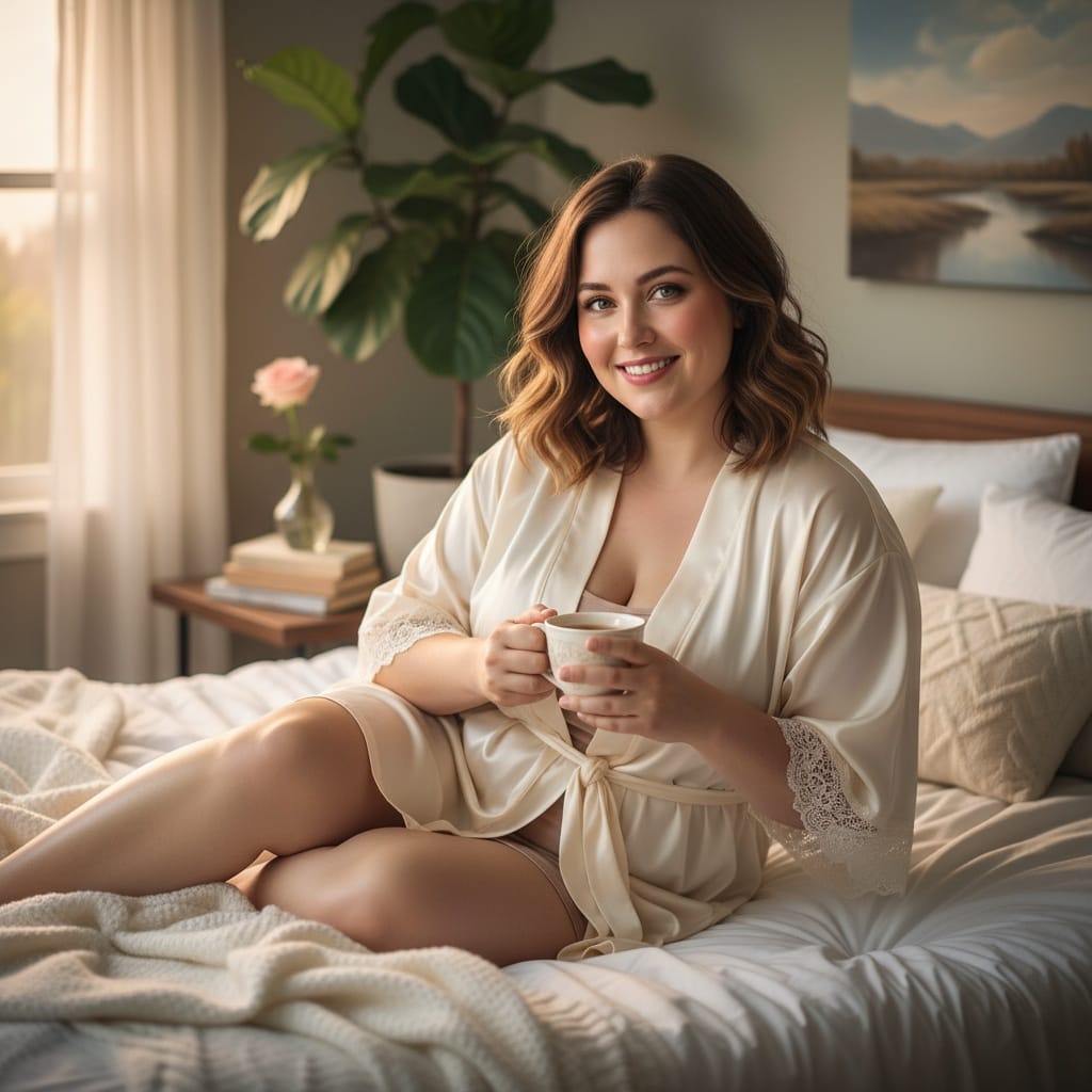 plus_size white woman bedroom intimate morning 55328907