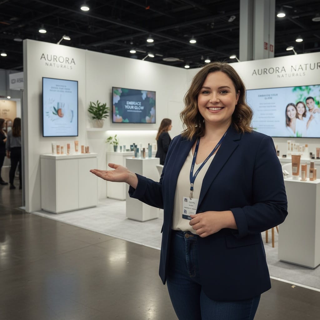 plus_size white woman booth entrance inviting 89970606