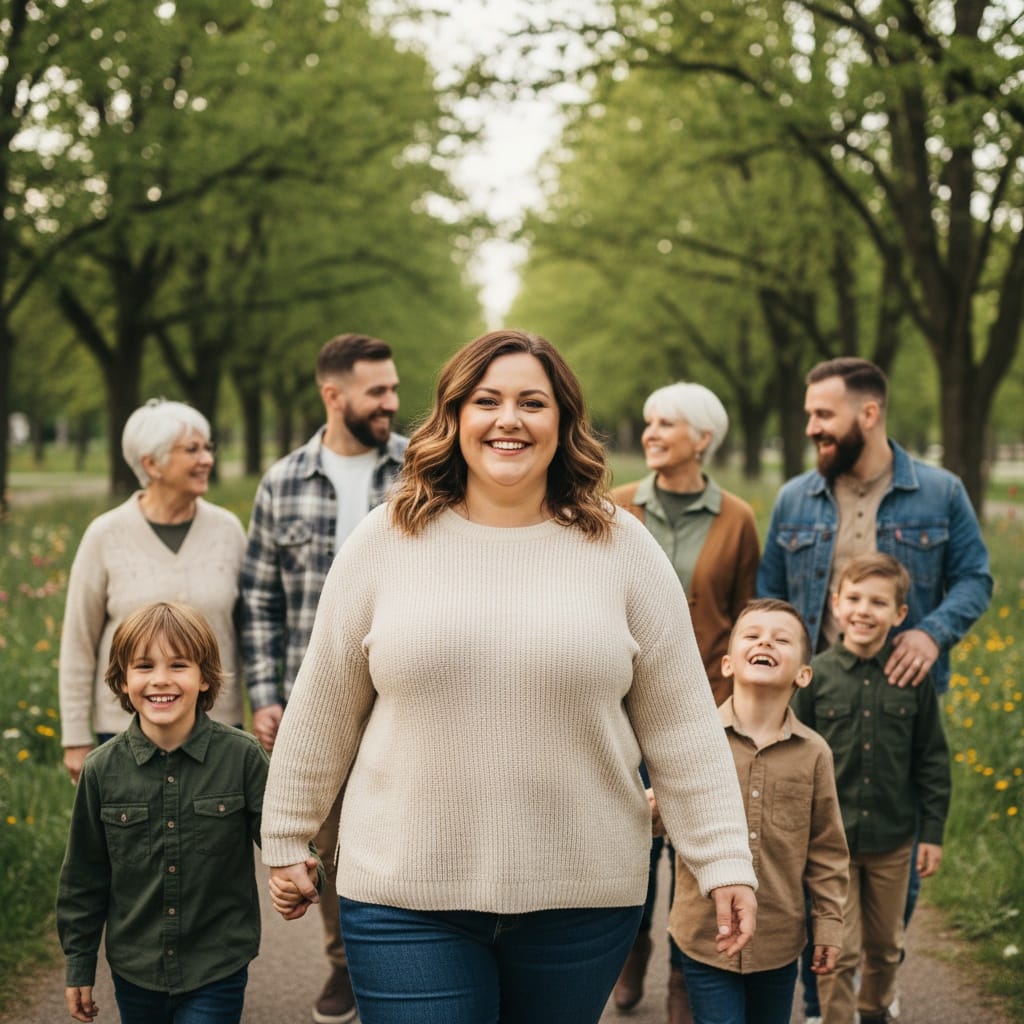 plus_size white woman candid walking together 89021783