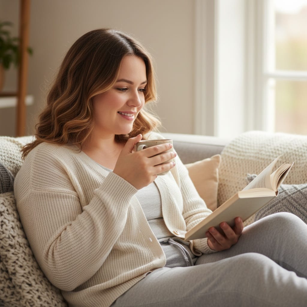 plus_size white woman cozy reading moment 70762415