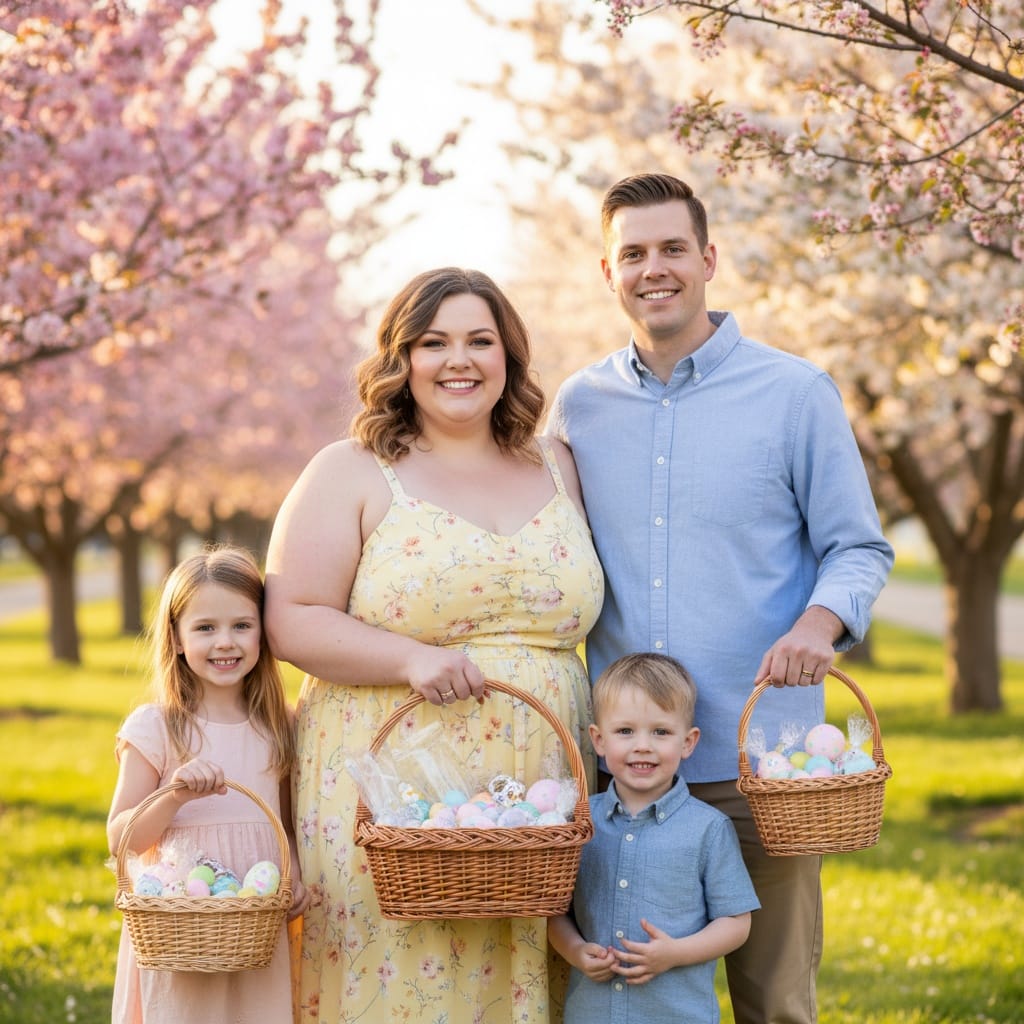 plus_size white woman easter basket portraits 63450839