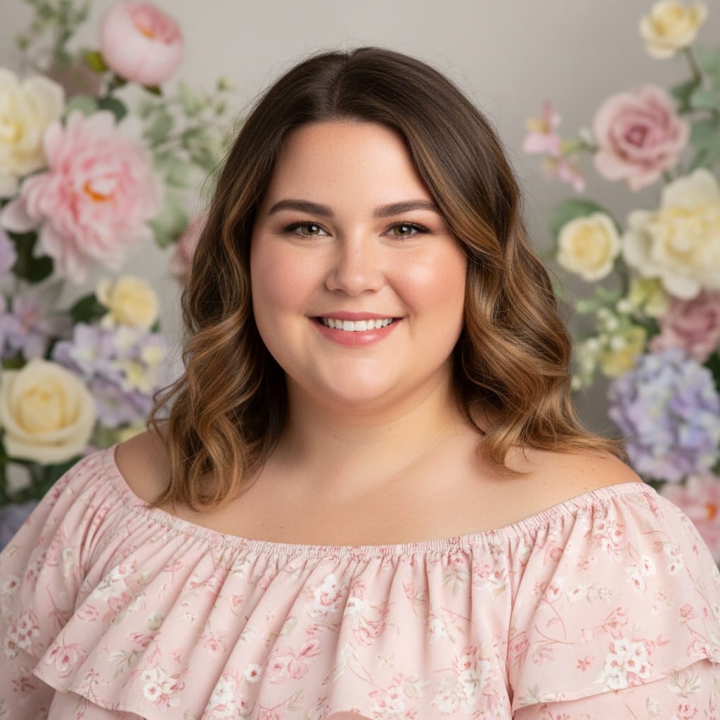 plus_size white woman elegant portrait flowers 21319034