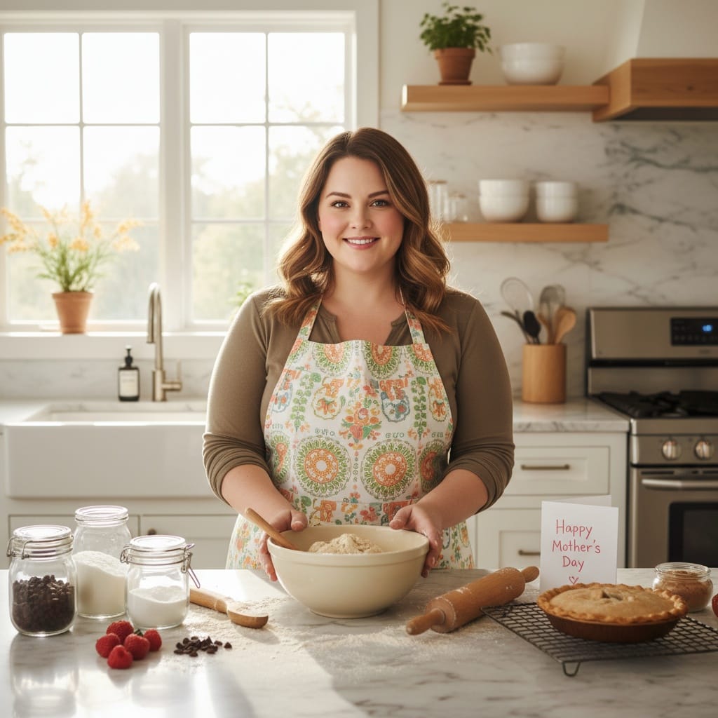 plus_size white woman kitchen baking scene 97724823