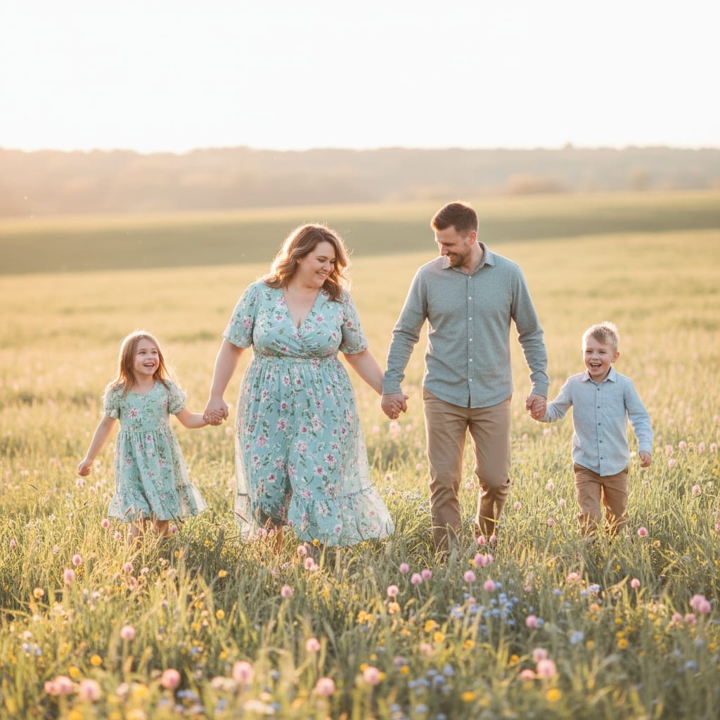 plus_size white woman spring field running 50430620