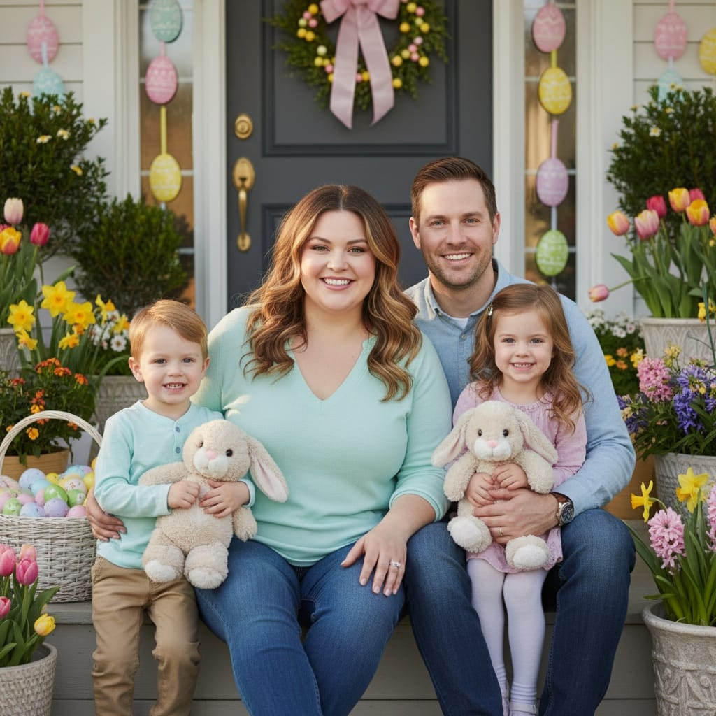 plus_size white woman spring porch sitting 22240332