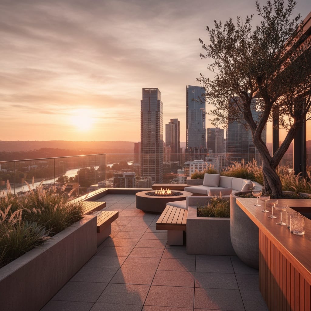 rooftop terrace golden hour 88306416