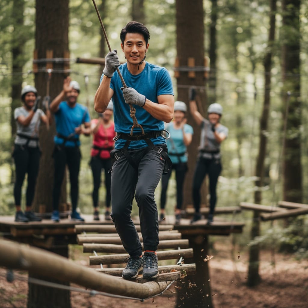 slim asian man adventure activity zipline 39798823