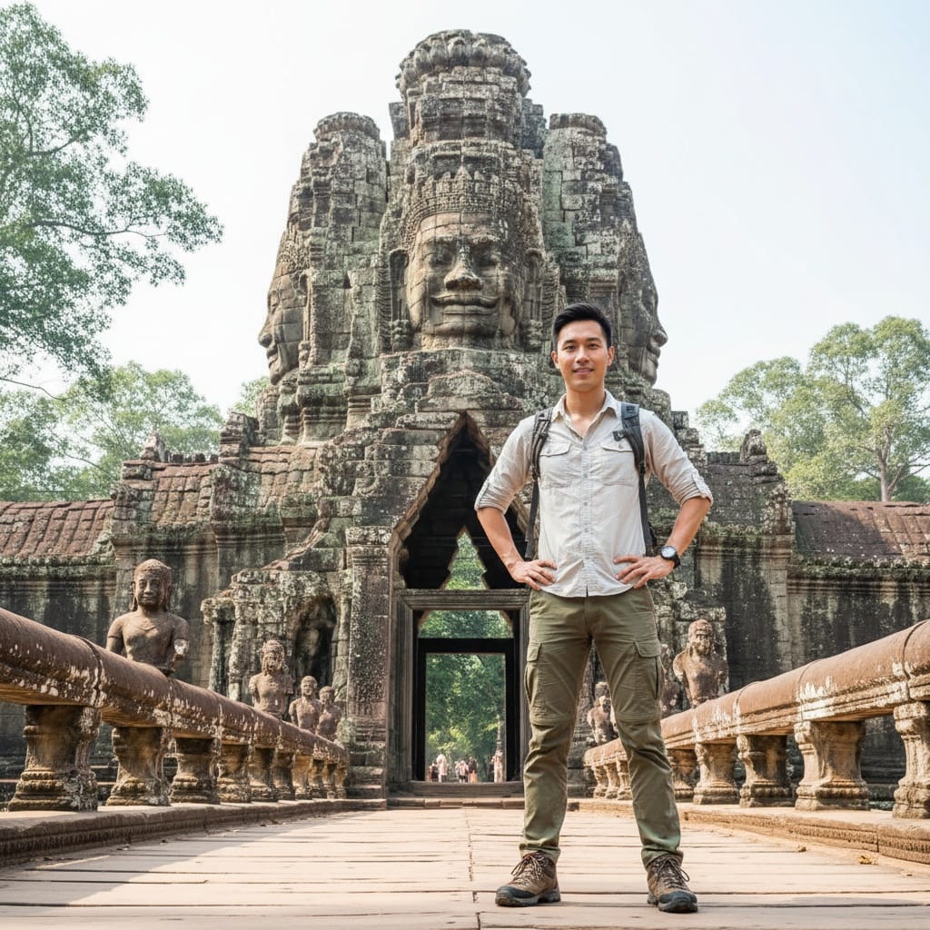 slim asian man angkor thom south gate 33402064