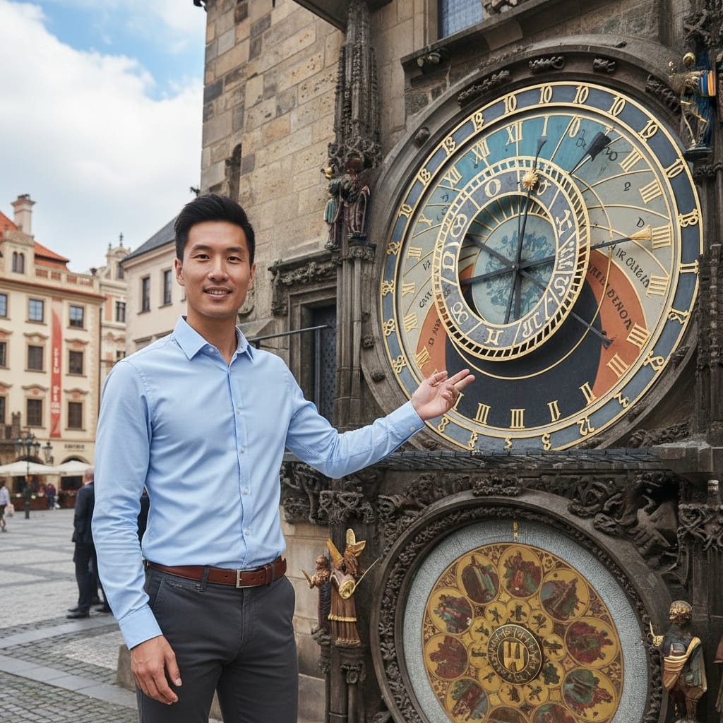 slim asian man astronomical clock close 17164431