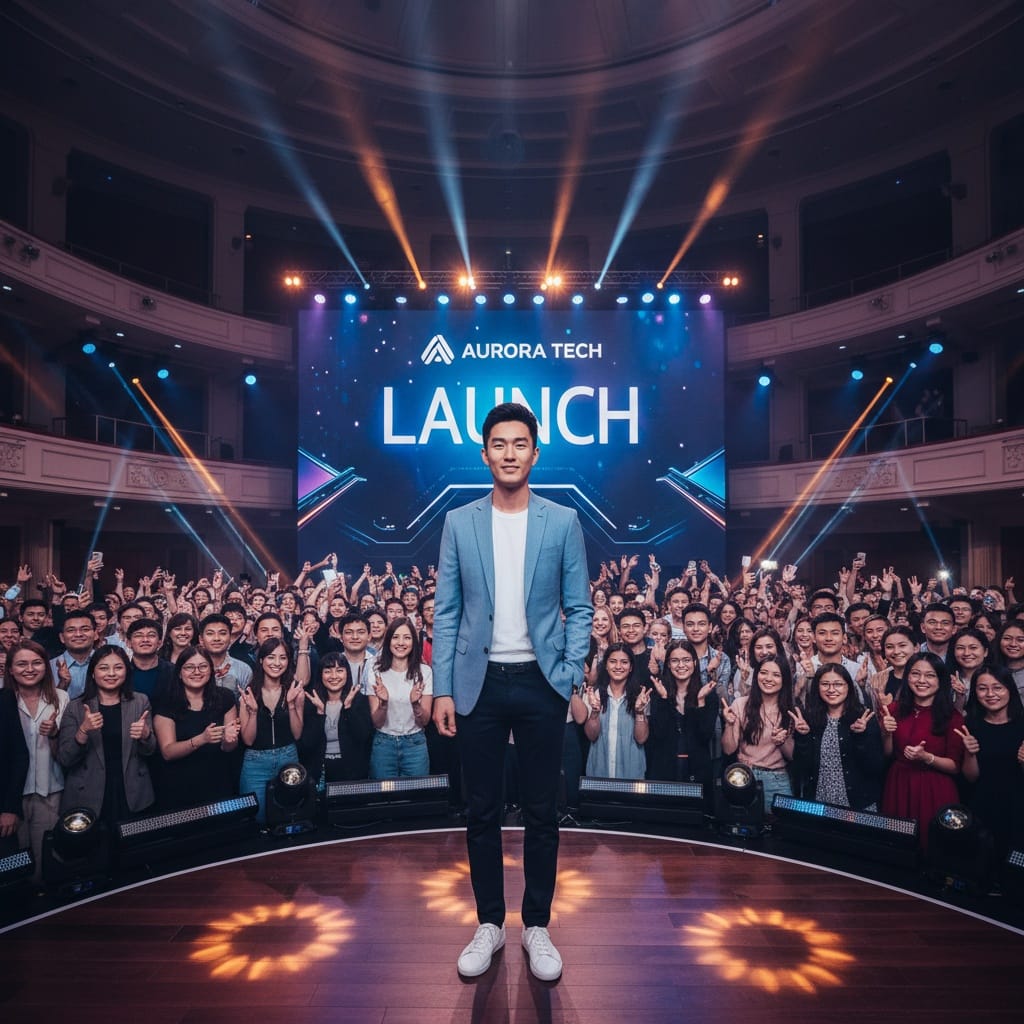 slim asian man audience reaction shot 34558384