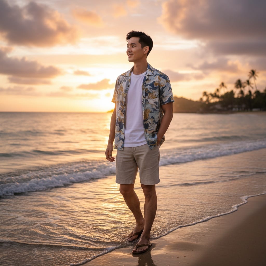 slim asian man beach sunset vacation vibes 68290052