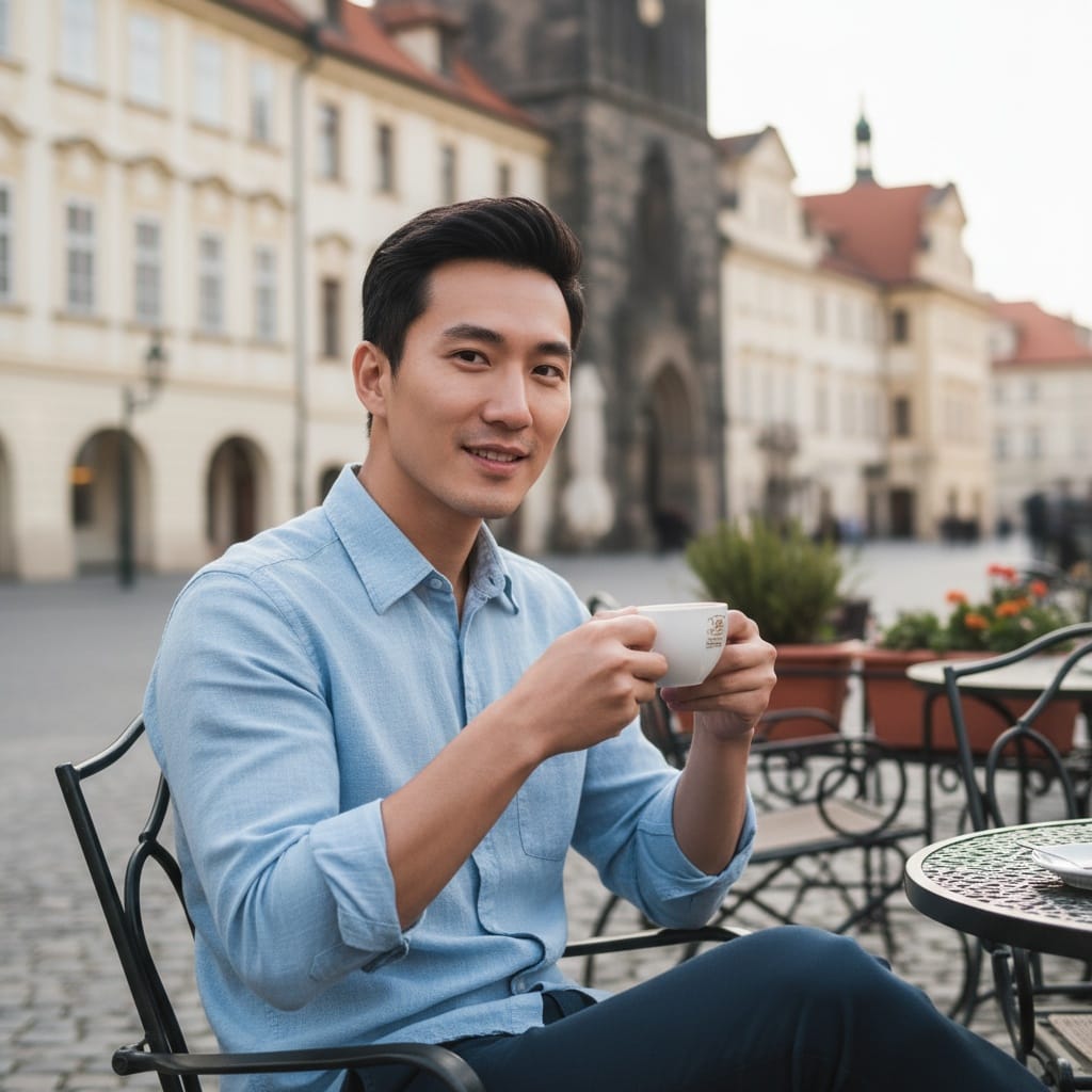 slim asian man cafe terrace close up 20260278