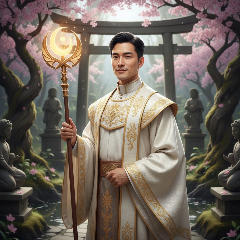 slim asian man cleric healer ceremonial 61465607