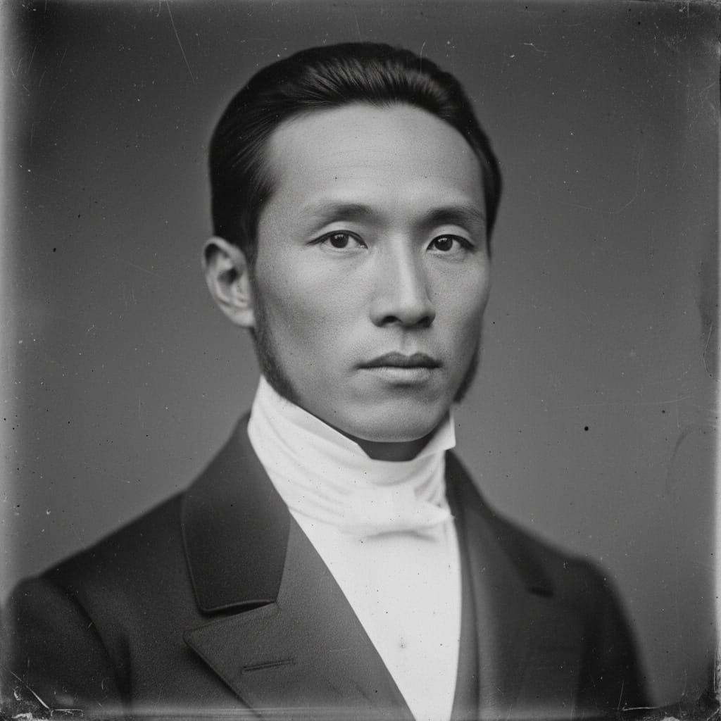 slim asian man daguerreotype close up 43398307