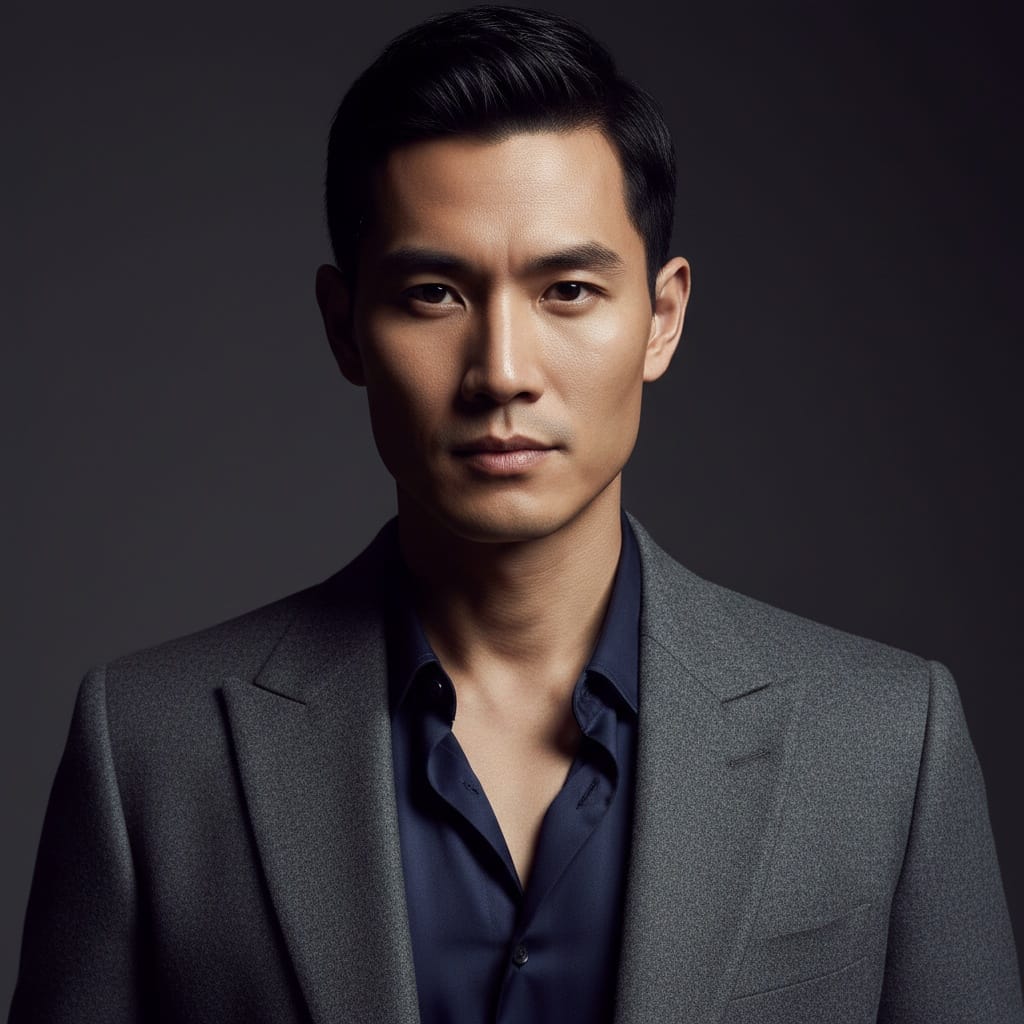 slim asian man dramatic low key portrait 81415221