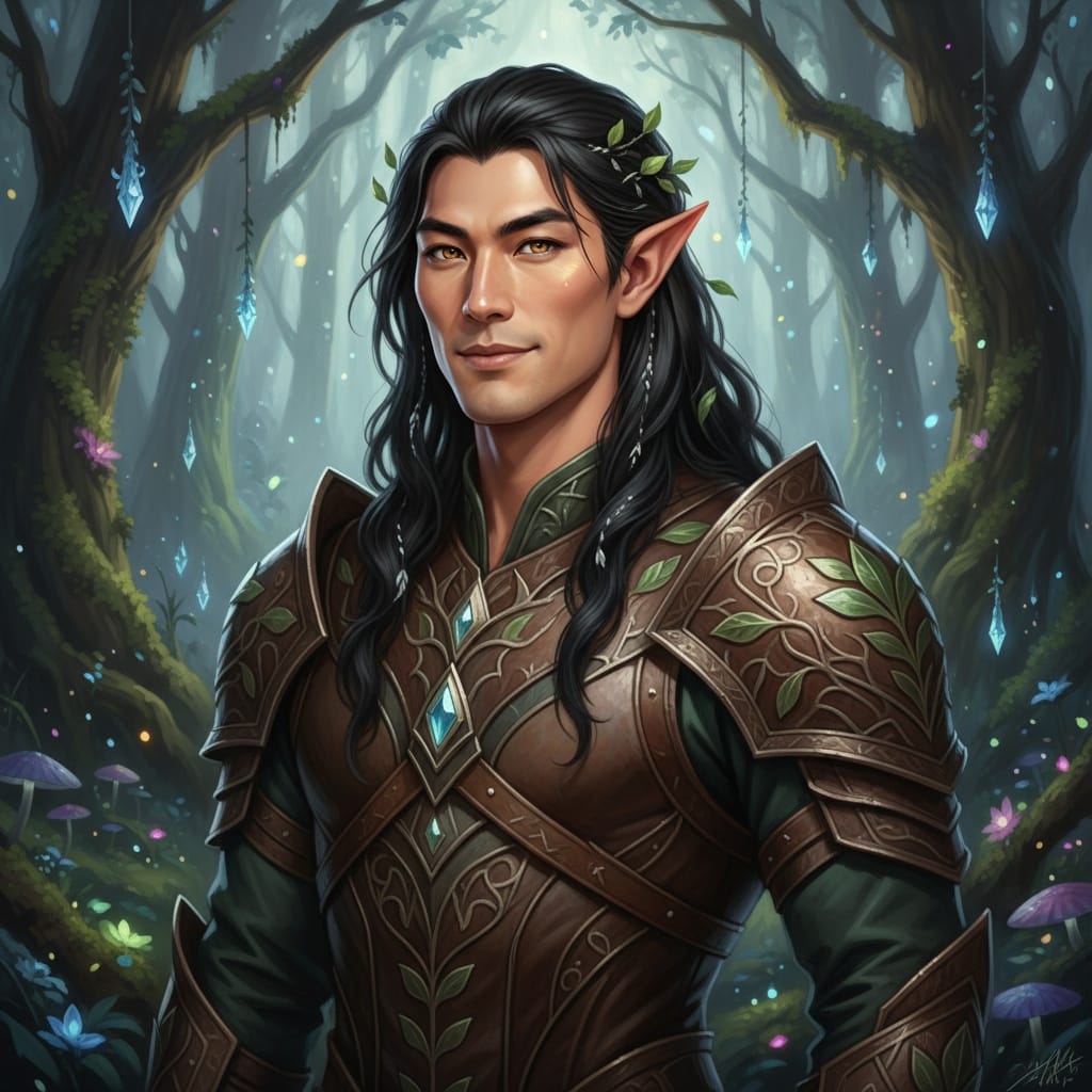 slim asian man forest guardian portrait 53568337