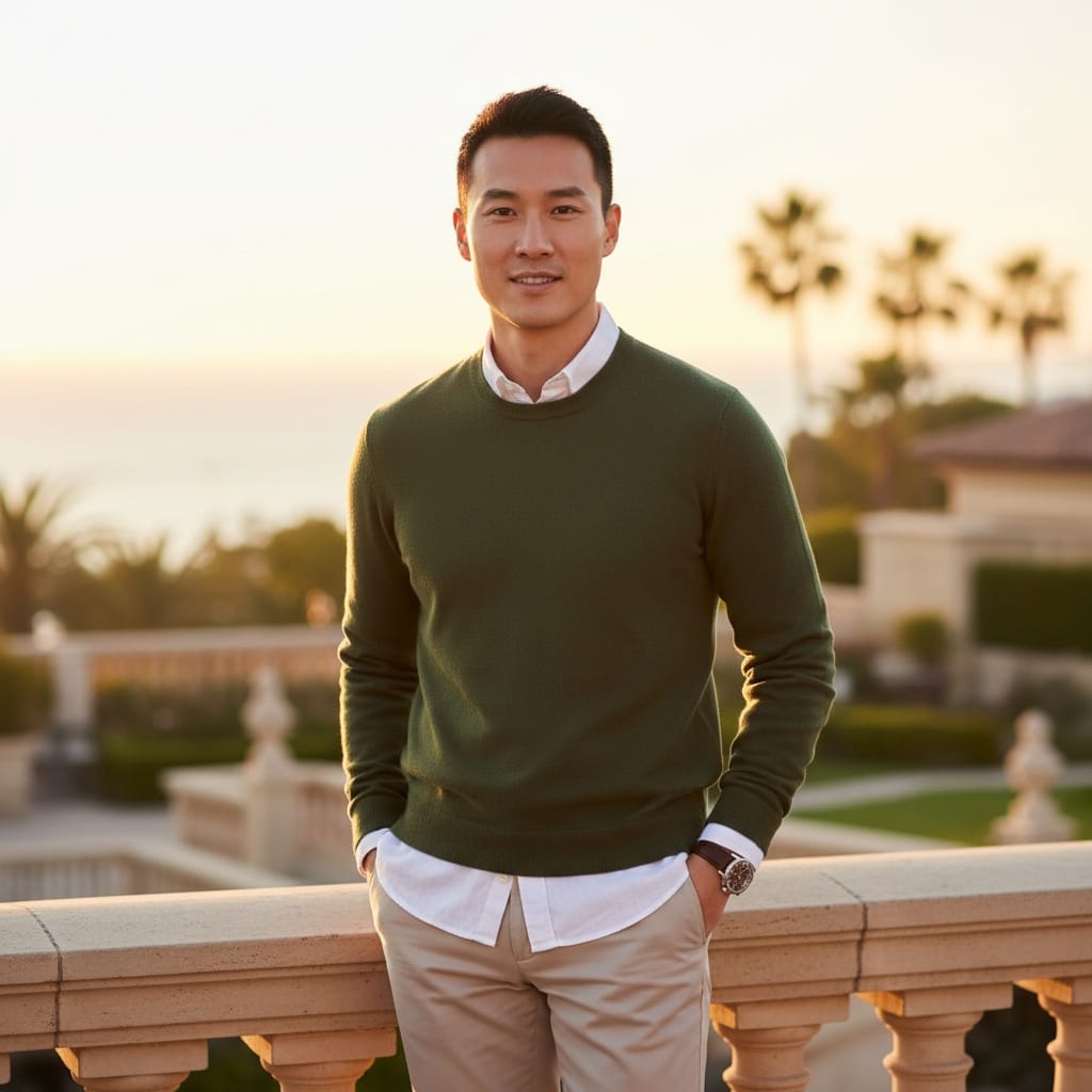 slim asian man golden hour outdoor elegance 28680963