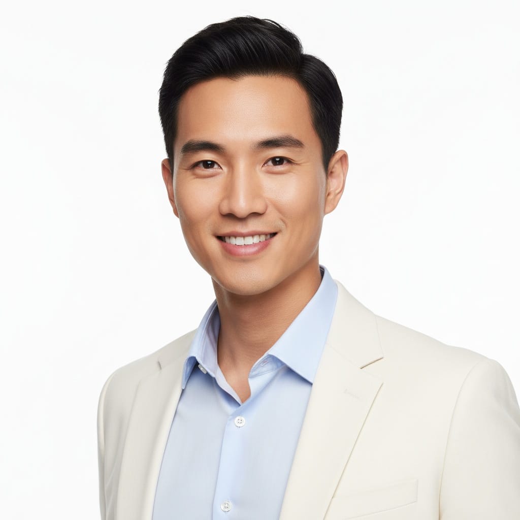 slim asian man high key white background 30208504