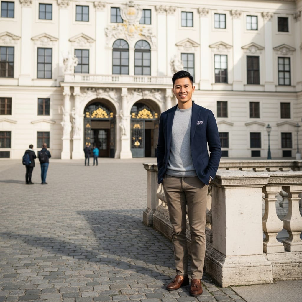 slim asian man hofburg palace entrance 12599375