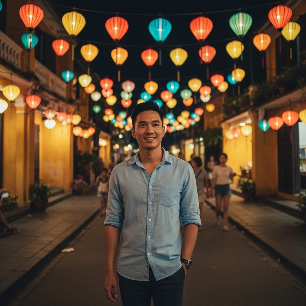 slim asian man hoi an lantern street 46199622