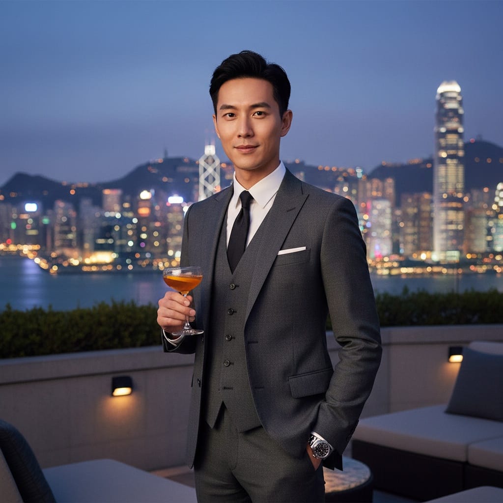 slim asian man icc tower rooftop luxury 53409138