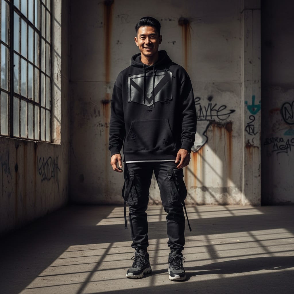 slim asian man industrial warehouse edgy 15731166