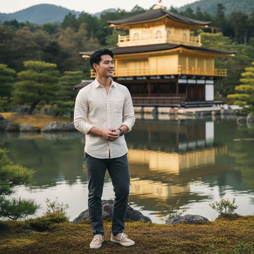 slim asian man kinkakuji golden pavilion 85017466