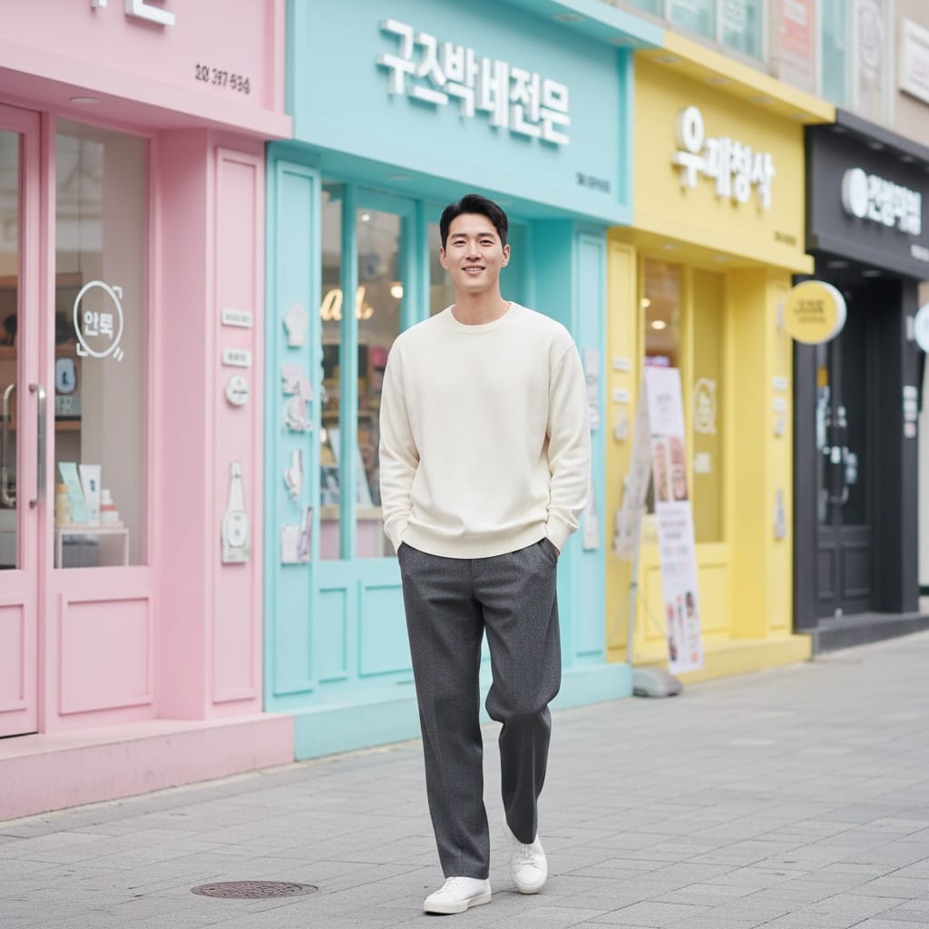 slim asian man korean beauty store street 99856467