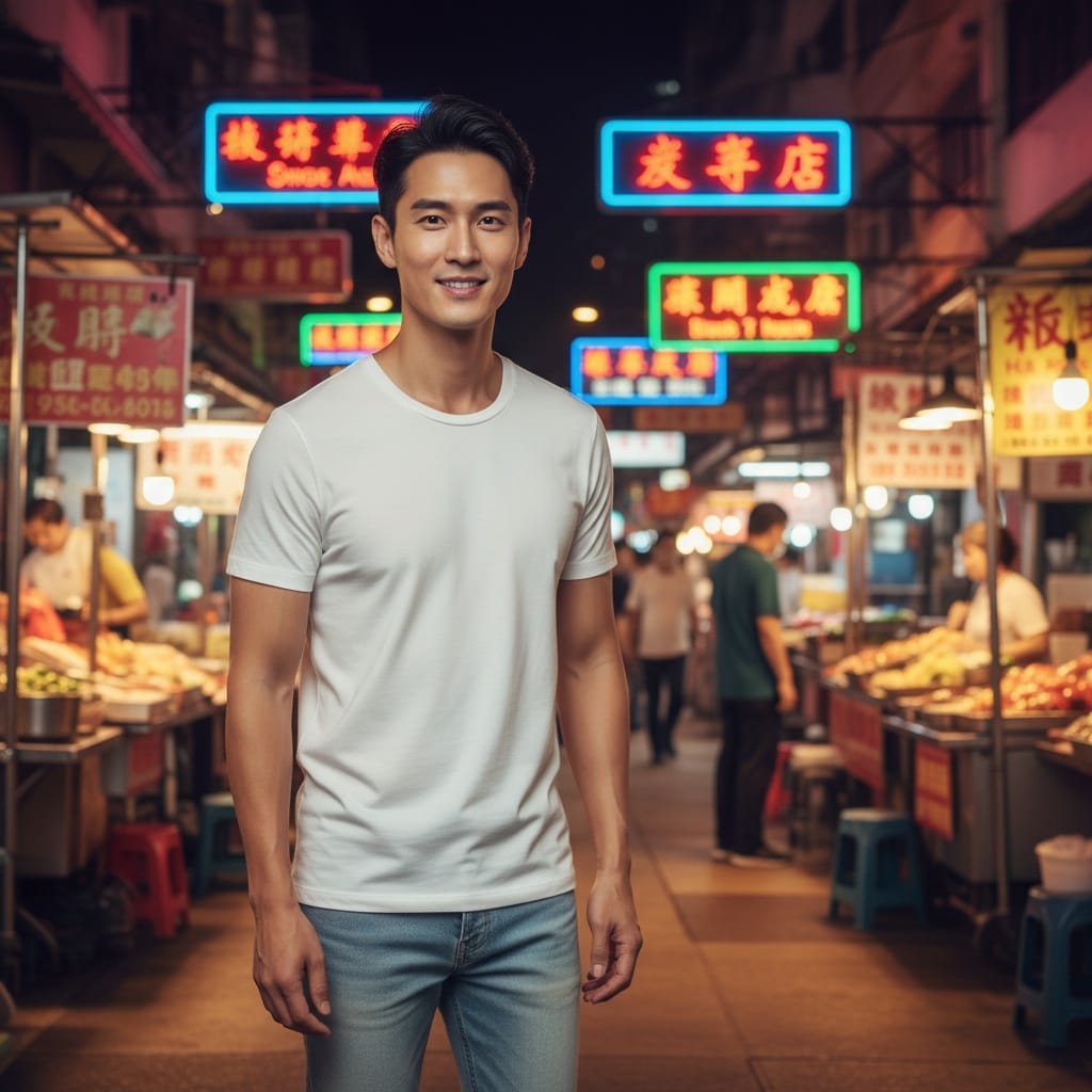 slim asian man kowloon night markets neon 88248055