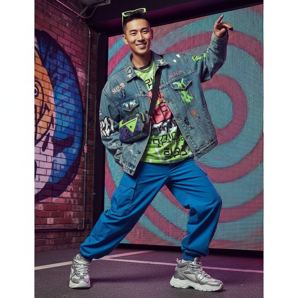 slim asian man kpop inspired colorful backdrop 41227092