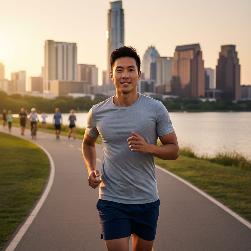 slim asian man lady bird lake trail 31830230